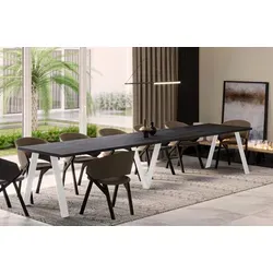 ENDO-Möbel Ausziehbarer Esstisch XXL Lungo White 130-405cm (Beton Dunkel) - Schwarz - Robuster Esstisch Lungo mit verlängerbarer Tischplatte für bis zu 12 Personen. Hochwertiges Nachbildungsfurnier und elegantes Metallgestell sorgen für Langlebigkeit und modernes Design. Ideal für große Familien und gesellige Abende.