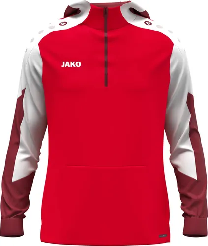 JAKO Kinder Zip-Hoodie Dynamic - Rot/Weiß/Dunkelrot, Größe 128 - Funktionsjacke für Kinder, atmungsaktiv und aus 100% recyceltem Polyester, ideal für sportliche Aktivitäten und umweltbewusste Familien.