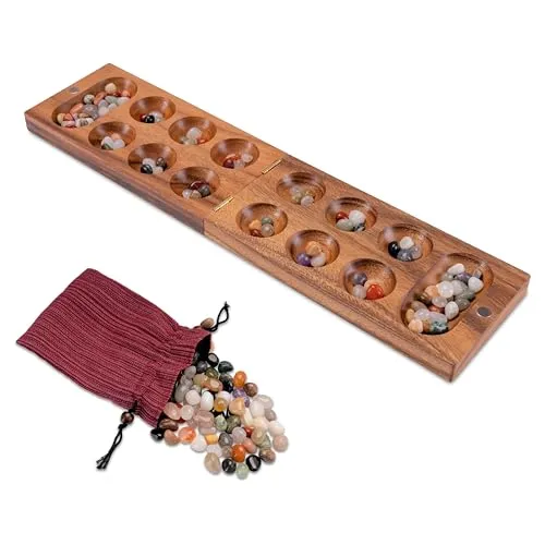 LOGOPLAY Kalaha Spiel mit Magnetverschluss – 2 Spieler – 14 x 49 cm - Traditionelles Kalaha Spiel für 2 Spieler ab 6 Jahren. Großes Spielfeld von 14 x 49 cm für entspanntes Spielen. Mit sicherem Magnetverschluss für einfachen Transport und aus nachhaltigem Samena-Holz gefertigt.