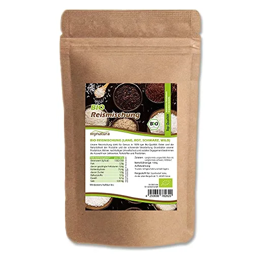 Mynatura Bio Reismischung (Langkorn-, Roter-, Schwarzer- und Wildreis) I Mischung aus verschiedenen Reissorten I Reiskörner I Rice I Im Beutel (2000g)