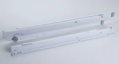 Paar Rollschubführung Schubladenführung Schubladenauszug Vollauszug, Metall weiss, Belastbarkeit 50kg, Länge 400mm, aufliegende Montage 1