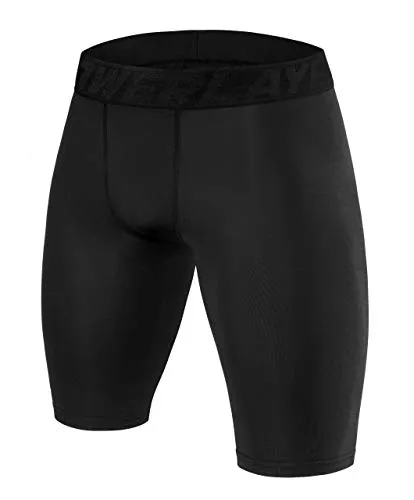 PowerLayer Herren Kompressionsshorts, Schnelltrocknendes Baselayer Unterhose Tights Kurz Hose Laufunterwäsche - Schwarz, XL