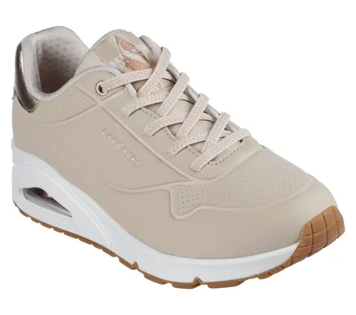 Skechers Damen UNO-Shimmer Away Sneaker, Komfort und Style in Natur, 41 EU - Damen-Sneaker mit luftgekühlter Memory Foam Einlegesohle und sichtbarer, luftgepolsterter Zwischensohle für optimalen Komfort und ein stylisches Design.