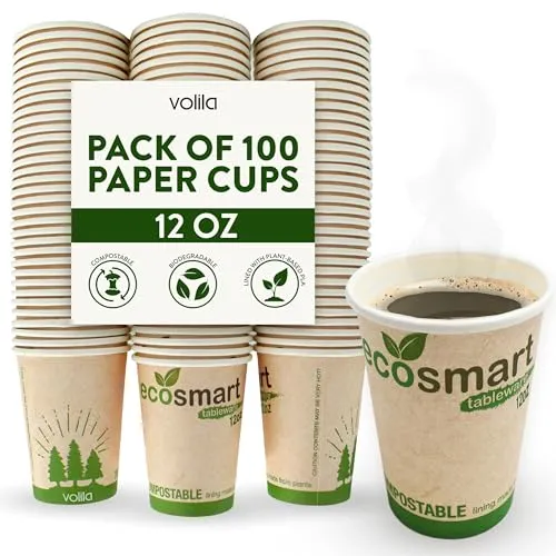 volila Pappbecher 350ml - 100 Stück 12 oz Kaffeebecher Einweg mit Isolierter Innenbeschichtung - Pappbecher für Kaffee, Tee, Heiße Und Kalte Getränke