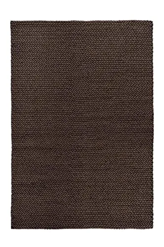 Qiyano Teppich Naturfaser Wolle - Geflochten Zopfmuster im Hygge Wohntrend, Skandinavisch, Boho, Modern, Einfarbig - Wohnzimmer, Schlafzimmer, Büro - Farbe: Braun, Größe: 160 x 230 cm
