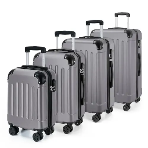 YONSLY Gepäckset Suitcase – Hartschalenreisekoffer mit 360° Lenkrollen und Zahlenschloss (S-M-L-XL-Set, Hellgrau) - Sicheres Reisen leicht gemacht: Integriertes Zahlenschloss für individuelle Sicherheit. Mit 360°-Spinner-Rollen für müheloses Gleiten und einem anpassbaren Teleskopgriff für optimalen Komfort. Ideal für jede Reise.