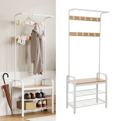 VASAGLE Garderobenständer mit Schuhbank in weiß von VASAGLE
