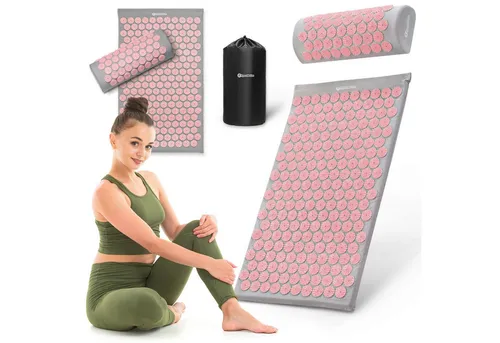 HyperMotion Akupressurmatte 72 cm mit Kissen & Tasche – grau-rosa