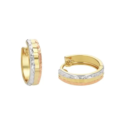 Amor Creolen Damen Ohrschmuck, 1,2 cm, Tricolor - Ohrringe für Damen, aus 375 Gelbgold gefertigt, mit praktischem Scharnier-Verschluss und kommen in einer eleganten Schmuck Geschenk Box.