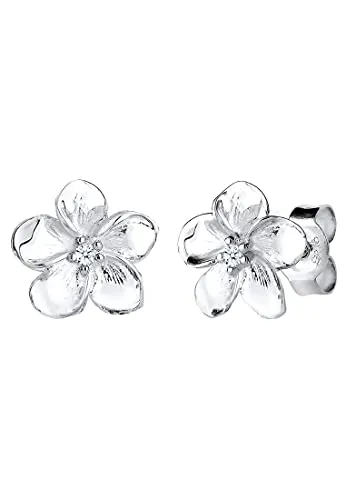 Elli DIAMONDS Paar Ohrstecker Frangipani Blüte - Elegante Ohrstecker aus 925 Silber mit rhodiniertem Finish und funkelndem Diamanten (0,03ct) in der Mitte. Perfekt für jeden Anlass und ein echter Blickfang, der Ihrem Outfit den letzten Schliff verleiht. Lieferung in stilvollem Geschenk-Etui.
