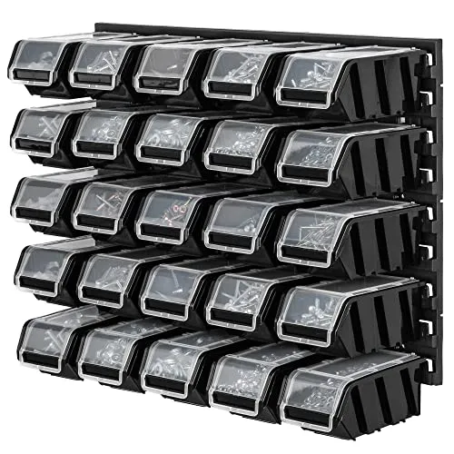 KADAX Werkstattregal, 58x39cm Werkzeugwandregal aus robustem Kunststoff, UV-Resistentes Lagersystem, Erweiterbare Wandplatten, Werkstattwandregal für Garage (Schwarz, 25 tlg.)