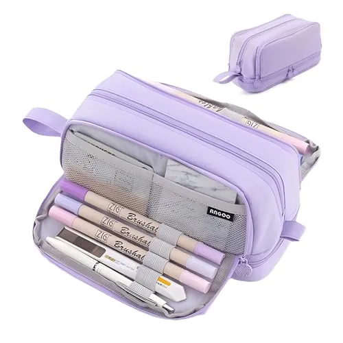 NEXROLA Federmäppchen Federtaschen Etui Stifte Große 3 Fächer, vielseitiges Mäppchen, für Jungen und Mädchen,für Schule und Büro, lila