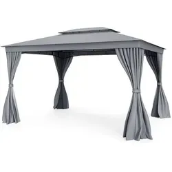COSTWAY 4 x 3 m Gartenpavillon mit Vorhang und Netz – Wasserdicht und stabil