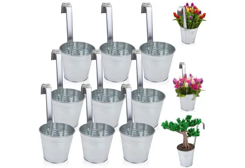 astor24 Pflanzkübel Hängetöpfe Zink (Blumentopf Garten Balkon Blumen Topf Kräutertopf Geländertopf, 9 Hängetöpfe), hochwertig verarbeitet