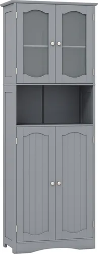 GOPLUS Badezimmerschrank 164 cm hoch, freistehender Hochschrank mit 4 Türen