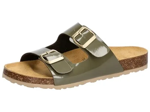 Lico Pantolette Bioline Platino in Olivegold - Modische Pantoletten mit verstellbaren Schnallen, angenehmer Lederdecksohle und dämpfungsaktiver EVA-Laufsohle für optimalen Tragekomfort.