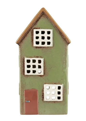 IB Laursen Teelichthalter Nyhavn mit brauner Tür - Teelichthalter aus Keramik inspiriert von den bunten Häusern Nyhavns, Maße: 8 x 11 x 21,5 cm, bringt skandinavischen Charme in Ihr Zuhause.