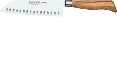 Burgvogel Santokumesser mit Kulle, 18 cm - Santokumesser aus der OLIVA line mit ergonomischem Olivenholzgriff, ideal für präzises Schneiden und höchste Rostsicherheit.