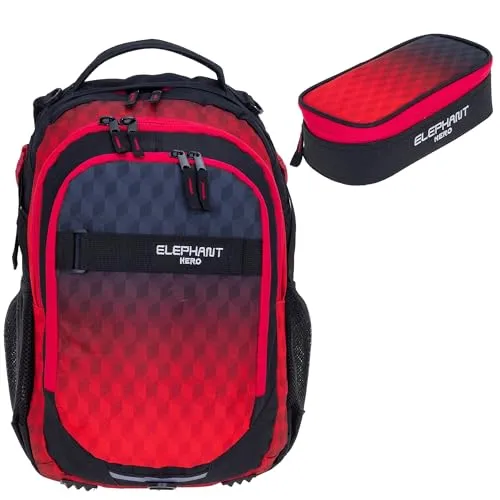 ELEPHANT Schulrucksack Hero Signature Set: Rucksack + Mäppchen - Schulranzen Set mit geräumigem Rucksack und praktischer Mäppchen Box, ideal für Schüler. Komfortables Tragesystem und Laptop-Fach für optimale Organisation.
