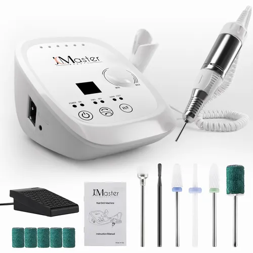 JCMaster Profi Nagelfräser für Gelnägel, max. 35.000 U/Min - Elektrische Nagelfräser für Nagelstudio und Zuhause, inkl. 6 Bits und Fußpedal für einfache Handhabung. Ideal für alle Nagelarten, mit ergonomischem Design und effizientem Kühlsystem.