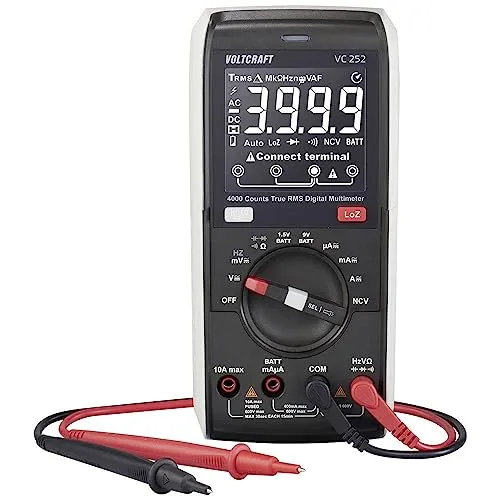 VOLTCRAFT VC252 Hand-Multimeter digital CAT III 600V - Digitales Multimeter mit 4000 Counts, ideal für die Ausbildung. Mit klarem EBTN Display, Sicherheitsfunktionen und Überwachung der Messbuchsen für fehlerfreies Messen.