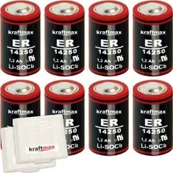 8x Kraftmax LS 14250 3,6V Hochleistungs- Batterie 1/2 AA / Mignon - LS14250 Lithium / Li-SOCl2 Batterien mit extrem hoher Energiedichte - NEUSTE VE...