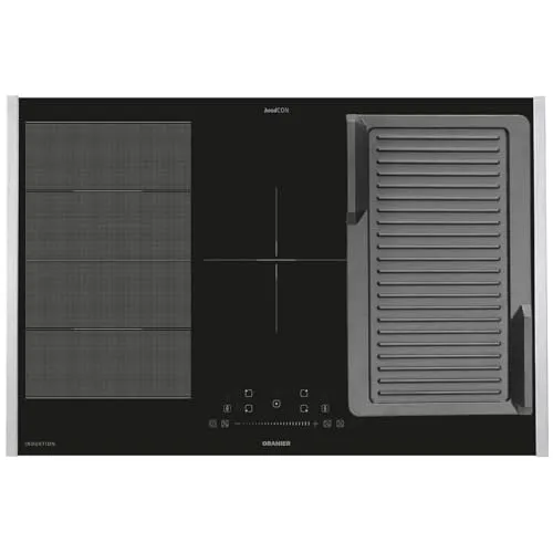 Oranier Induktionskochfeld 80 cm FLI580 - Flächen-Induktion-Kochfeld autark Brückenfunktion & Grillplatte gerillt & Edelstahl Seitenleisten