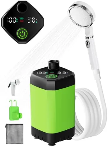 Upgrade Tragbare Campingdusche mit 6000mAh Akku - Solarduschen mit intelligenter Temperaturanzeige und langer Akkulaufzeit, ideal für Camping, Wandern und Haustierpflege.
