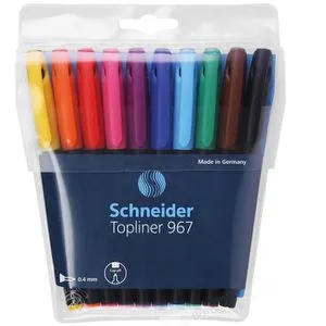 Schneider Fineliner Topliner 967, 196790, Strichbreite 0,4mm, farbig sortiert, 10 Stück