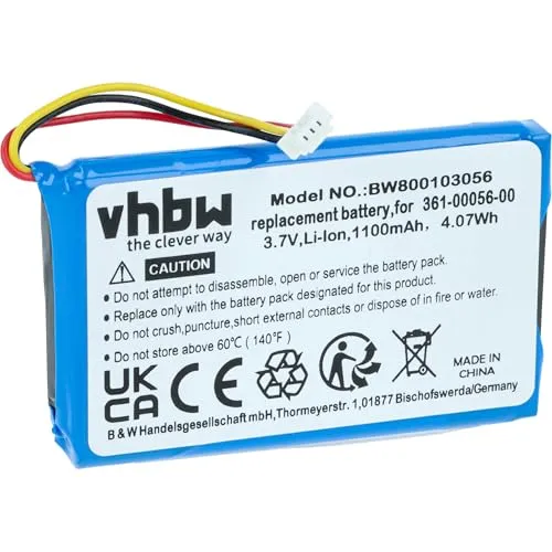 vhbw Akku Ersatz für Garmin 361-00056-01 für GPS Navigation Navi (1100mAh, 3,7V, Li-Ion)