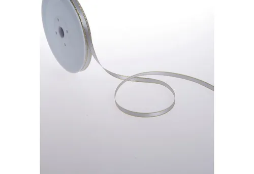 Deko AS Dekoband Double-Face Satin mit Goldkante - grau - 6mm - 50m - 32106 194