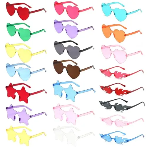 UCAMP Herz Sonnenbrille,Party Brille,22 Paar Randlose Sonnenbrillen 3-Stile/Stern/Herzförmige/Flamme,für Hochzeit Geburtstag Strand Party Halloween Foto Requisiten