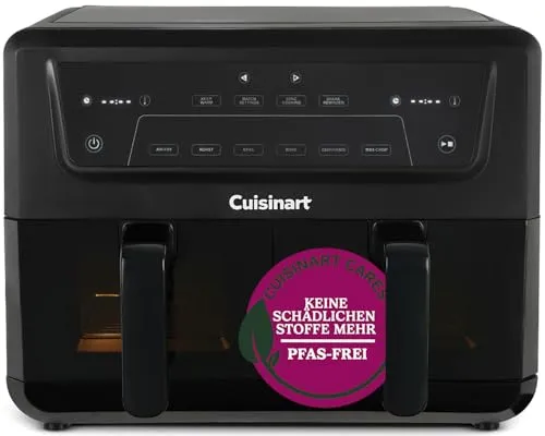 Cuisinart XXL Zweizonen-Heißluftfritteuse| PFAS Frei | Chemiekalien frei,| Braten, Grillen, Backen, Dehydrieren und Warmhalten | 2 kammern| 2 x 5.2L - 8+ portionen| Spülmaschinenfeste Teile, Schwarz