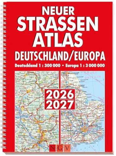 Neuer Straßenatlas Deutschland/Europa 2026/2027 - Praktischer Straßenatlas mit detaillierten Karten für Deutschland (1:300.000) und Europa (1:3.000.000) in handlicher Spiralbindung, ideal für Reisen und Ausflüge.