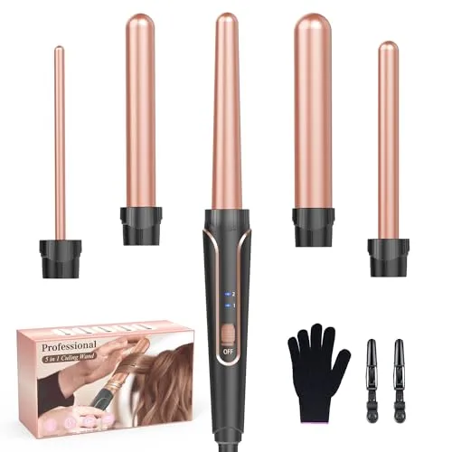 Lockenstab Set 5 in 1 – Für Große und Kleine Locken – Keramik Turmalin