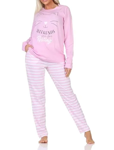 Produktbild Normann Damen Langarm Schlafanzug Pyjama in Katzen Optik