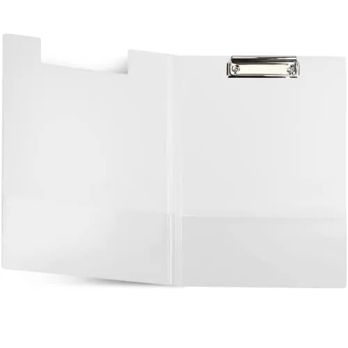 Netuno 1 Stück Klemmbrettmappe A4 Weiß mit Deckel und Metallclip Schreibplatte aus Hartkunststoff Dokumentenhalter Schreibunterlage Clipboard Mappe mit Bügelklemme
