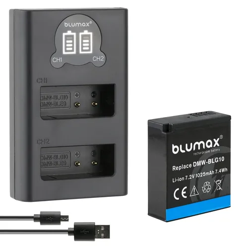 Akku + LCD Lader für Panasonic DMW-BLG10 DMW-BLG10E DC-GX9 DMC-GX7 1025 mAh