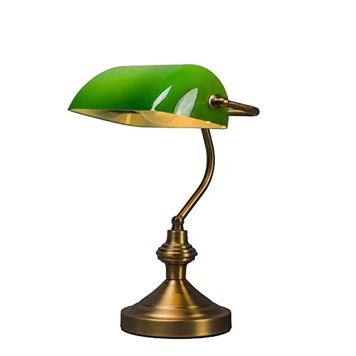 QAZQA Klassische Nachttischlampe - Antike Tischleuchte aus Bronze - Tischlampen, elegante Bankerleuchte aus Bronze mit grünem Glas, dimmbar für stimmungsvolle Beleuchtung in Wohnzimmer oder Büro.
