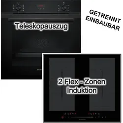 Herdset SIEMENS Backofen Teleskopauszug 3D Heissluft 71 Liter Schwarz + Autarkes Induktionskochfeld Flexzonen PowerBoost Wolkenstein