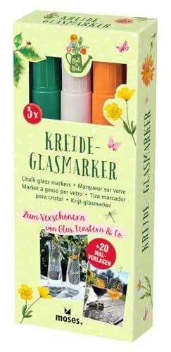 moses. Kreide-Glasmarker im 3er Set, Kreidestifte zum Bemalen von Gläsern, Flaschen, Vasen, Fenstern, Alternative für Weinglas-Anhänger bei Geburtstagsfeiern, Glas-Markierung, Hygienisch & Dekorativ