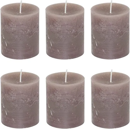 MichaelNoll Stumpenkerze Stumpenkerze Rustic 6er Set - Kerze - Kein Ruß - 30 Std.- 7x8 cm