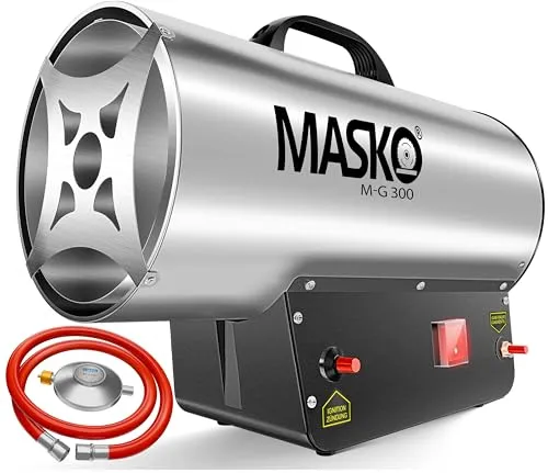 Masko® Gasheizgebläse Gasheizer Heizkanone Gasheizstrahler 30 KW Bauheizer Gas Heizgerät heizstrahler Heißluftgenerator inkl. Gasschlauch & Druckminderer Heizgebläse für handelsübliche Gasflaschen