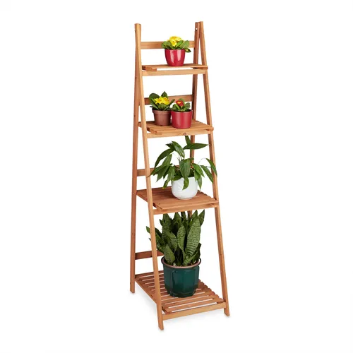 Blumentreppe Set 2 - Mehrstöckige Holzpflanzentreppe - Topfpflanzenständer aus hellem Holz, optimal für die stilvolle Präsentation Ihrer Pflanzen mit 5 Ebenen und einer Höhe von 161 cm.