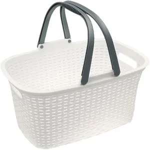 HRB Einkaufskorb 37105999, Rattan-Optik, weiß, 43 x 29 x 23cm