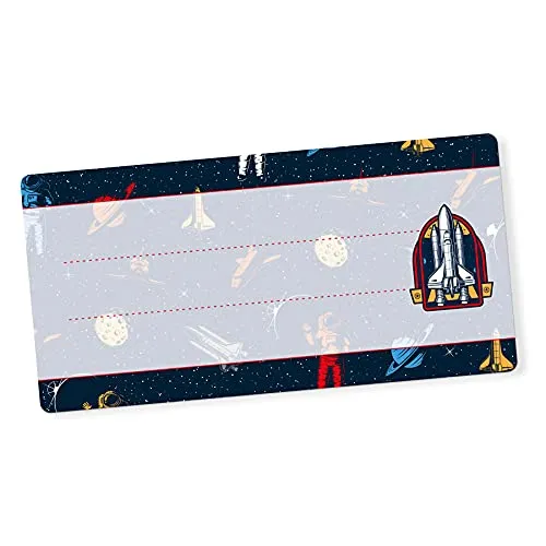 itenga 40x Buchetiketten Heftetiketten 9x4,5cm I Schulheft Etiketten I Namensschild beschreibbar selbstklebend Aufkleber aus Haftpapier (Weltraum)