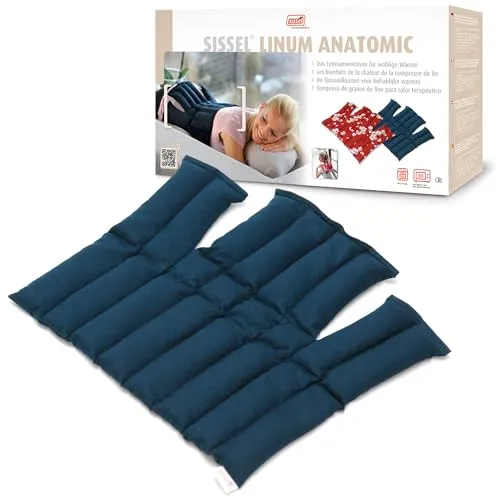 SISSEL® Linum Anatomic | Wärmekissen mit Leinsamenfüllung | Feuchte Wärme & Entspannung | Baumwolle | Ideal bei Muskelverspannung & Magen-Darm-Beschwerden | Farben: Blau/Blossom | Maße: 38 x 36cm