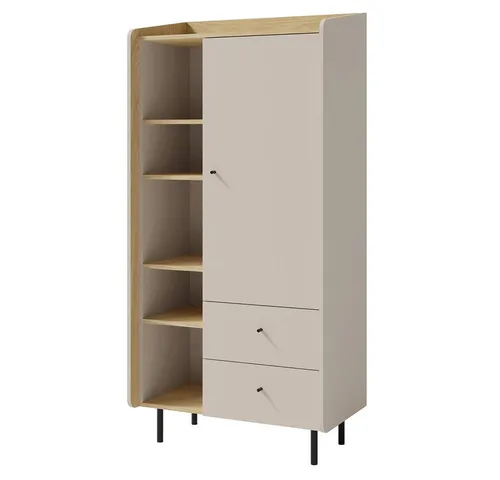 Lomadox Highboard ALAMO-133, sandbeige mit Eiche Nb., 1 Tür, 2 Schubladen, 5 offene Fächer