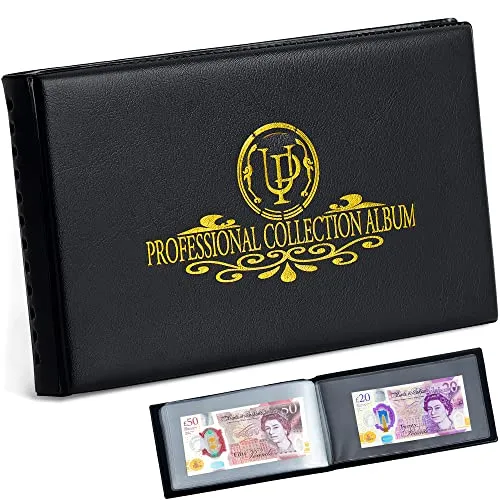 Banknoten-Sammelalbum mit 40 Fächern – 20 Blatt durchsichtiger Währungshalter World Money Storage Book Collection Supplies für Trading Cards Stamps Tickets Bills Black AN04BK
