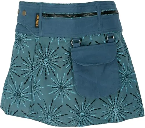 GURU SHOP Wickelrock - Petrol, Damen Minirock mit praktischen Taschen - Stylischer Minirock aus Baumwolle mit zwei Reißverschlusstaschen und einer zusätzlichen Tasche. Verstellbare Größe durch Druckknöpfe für optimalen Tragekomfort. Ideal für modebewusste Frauen!